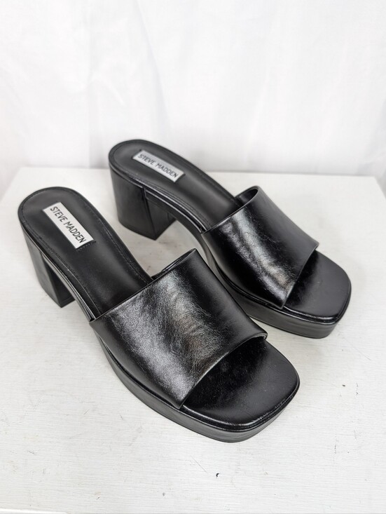 Steve Madden Shoes - Steve Madden Islah Faux Leather Black Chunky Platform Sandals - Size 9.5